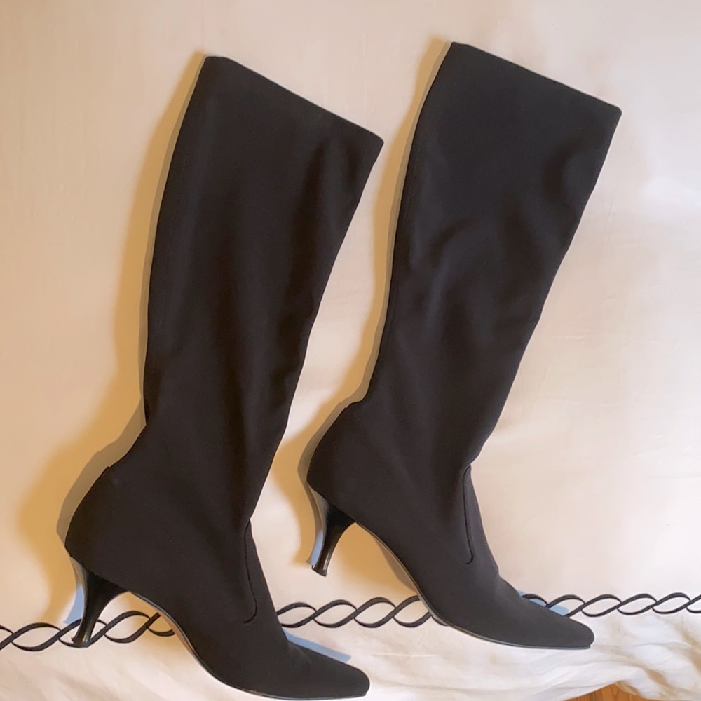 Cole Haan Black Pull On Stretch Boot Kitten Heel